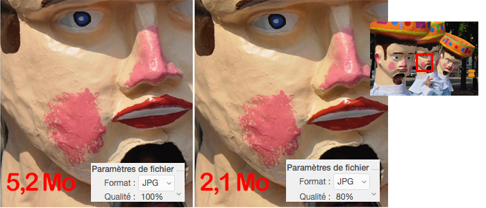 Exemple de compression JPG à qualité égale Exemple de compression JPG à qualité égale